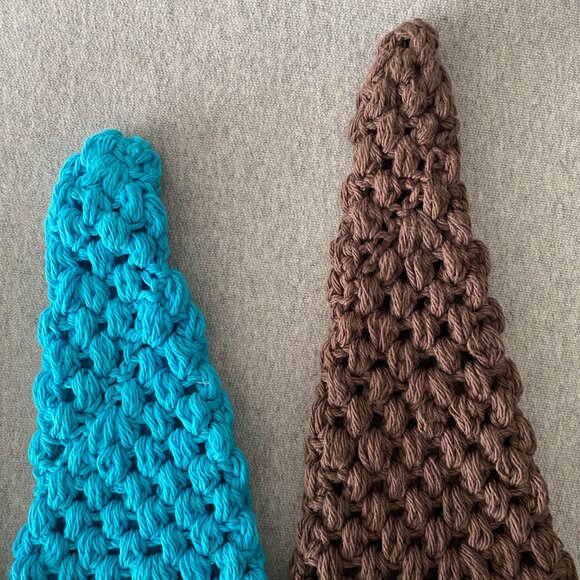 Handmade Crochet White Blue Brown Holiday Christmas Tree Covers Decor Set of 3 - Picture 8 of 8